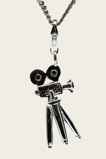 Zilveren Filmcamera op statief hanger en/of bedel