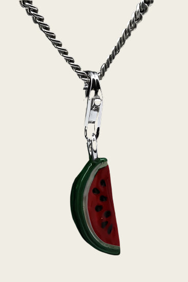 Zilveren Watermeloen schijf klein hanger en/of bedel