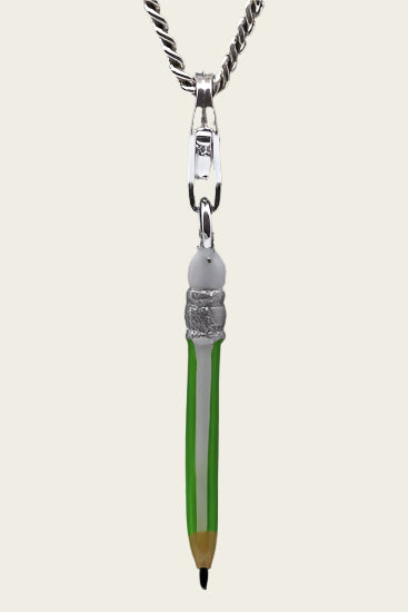 Zilveren Potlood groen met gum groen hanger en/of bedel
