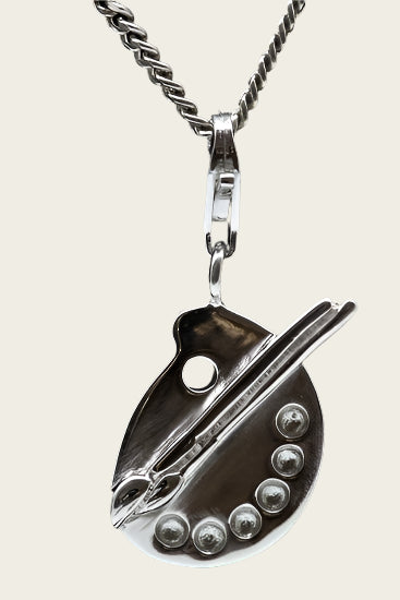 Zilveren Schilderspalet met kwast hanger en/of bedel