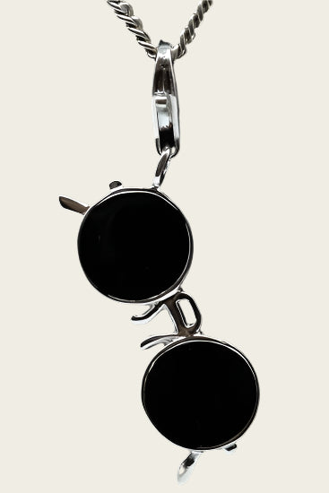 Zilveren Bril zwart hanger en/of bedel