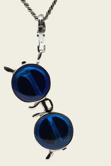 Zilveren Bril blauw hanger en/of bedel