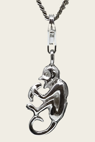 Zilveren Aap eet banaan hanger en/of bedel