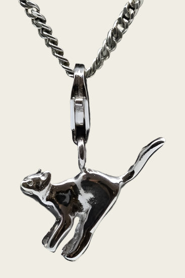 Zilveren Kat staart omhoog hanger en/of bedel