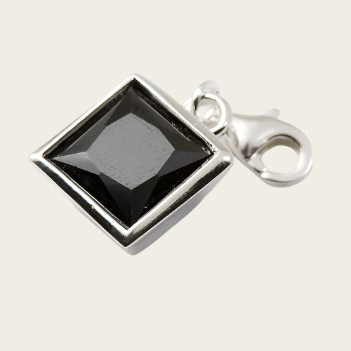 Zilveren Vierkant kristalgeslepen zwart hanger en/of bedel