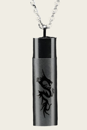 Stainless Steel Ash & Remembrance Tube Matte/Gloss with Dragon Chain Pendant