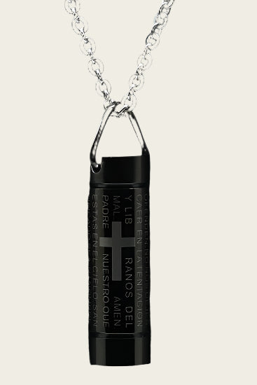 Stainless Steel Ash & Remembrance Tube Black with Cross and Prayer Necklace Pendant