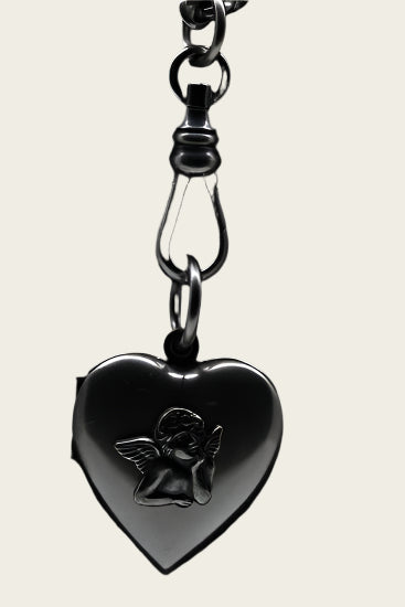 Fotomedaillon Hart met Engel 2 foto's ketting hanger zwaar verzilverd