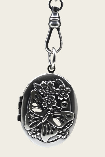 Foto medaillon Ovaal met vlinder 2 foto's ketting hanger zwaar verzilverd