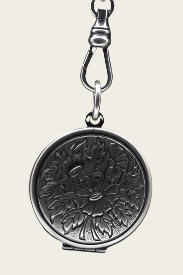 Foto medaillon Rond met zonnebloem 2 foto's ketting hanger zwaar verzilverd
