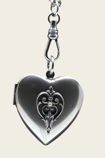 Foto medaillon Hart met hart en lelie 2 foto's ketting hanger zwaar verzilverd