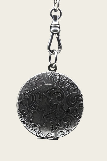 Fotomedaillon Rond bloemen fantasy 2 foto's ketting hanger zwaar verzilverd