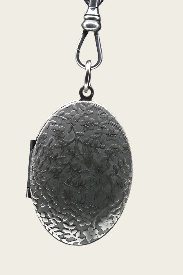 Foto medaillon Ovaal met bloemen 2 foto's ketting hanger zwaar verzilverd