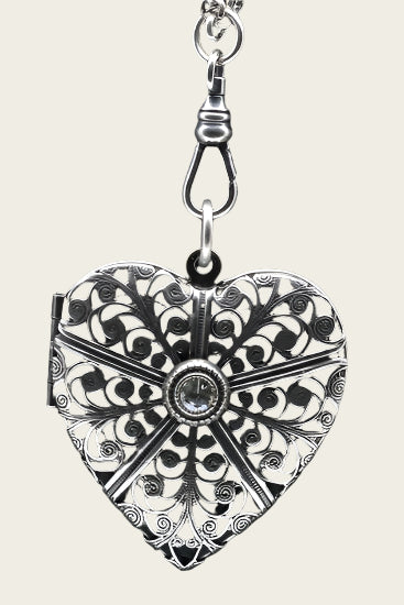 Fotomedaillon Hart met kristal 2 foto's ketting hanger zwaar verzilverd