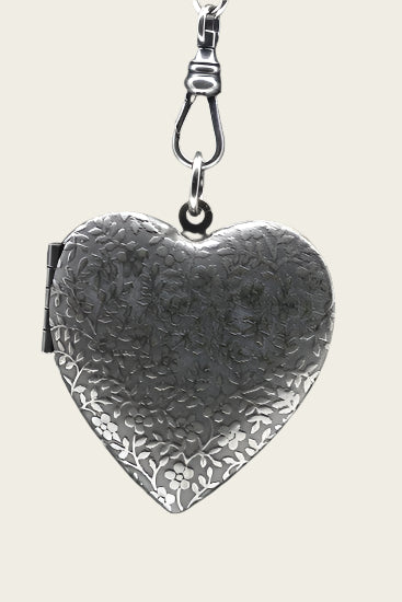 Foto medaillon Hart met vergeetmenietjes 2 foto's ketting hanger zwaar verzilverd