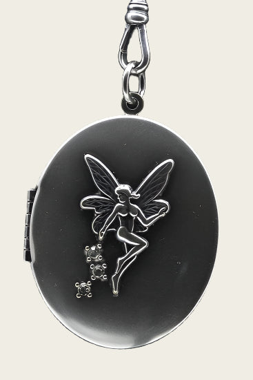 Foto medaillon Ovaal met Engel 2 foto's ketting hanger zwaar verzilverd