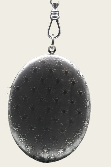 Foto medaillon Ovaal met sterren 2 foto's ketting hanger zwaar verzilverd