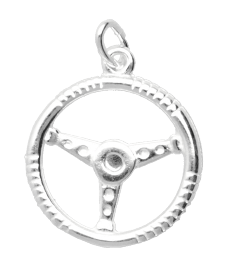 Silver Sports Steering Wheel Necklace Pendant - 2