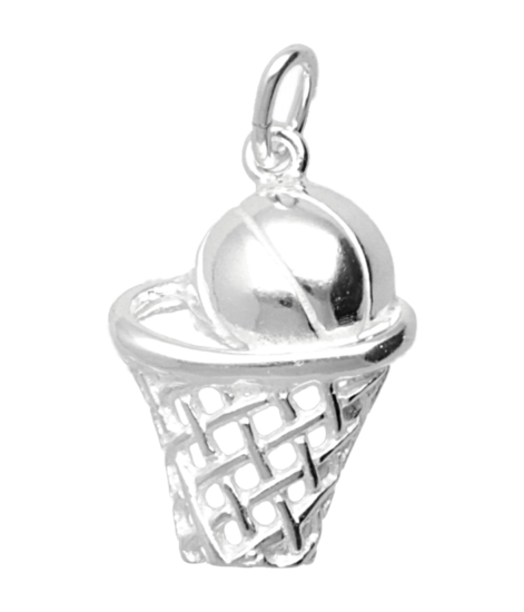 Zilveren Basketbal ketting hanger - in net