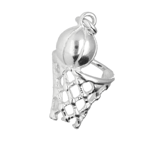 Zilveren Basketbal ketting hanger - met net