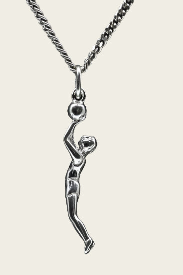Zilveren Basketballer middel ketting hanger