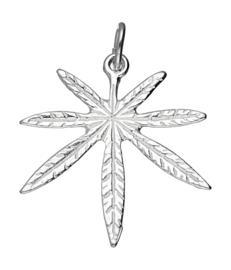 Zilveren Hennepblad wiet ketting hanger - groot 2