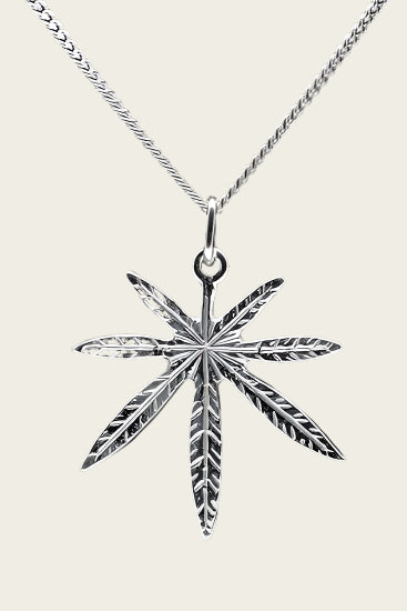 Zilveren Hennepblad wiet ketting hanger - groot 2