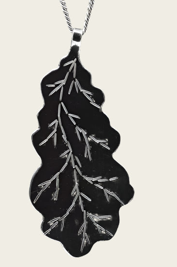 Zilveren Eiken blad ketting hanger - groot