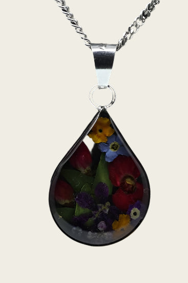 Zilveren Flowermix druppel 25 mm ketting hanger