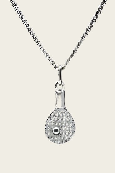 Zilveren Tafeltennis ketting hanger - bat klein met bal