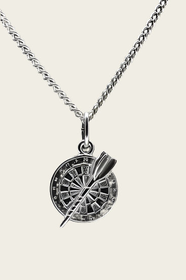 Zilveren Dartbord ketting hanger - met pijl klein