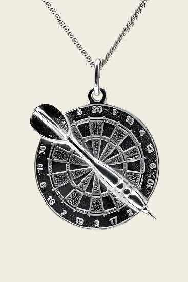Silver Dartboard Necklace Pendant - with arrow