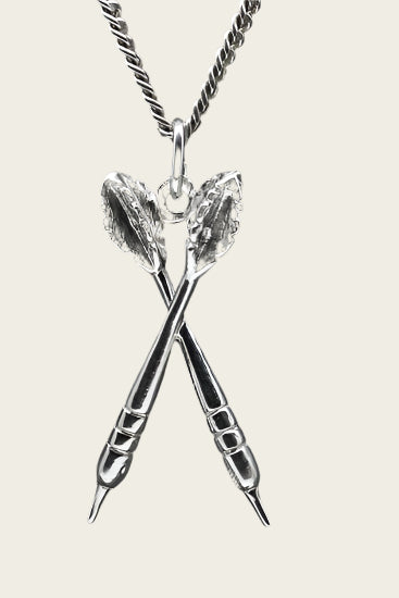Zilveren Dartpijlen gekruist middel ketting hanger