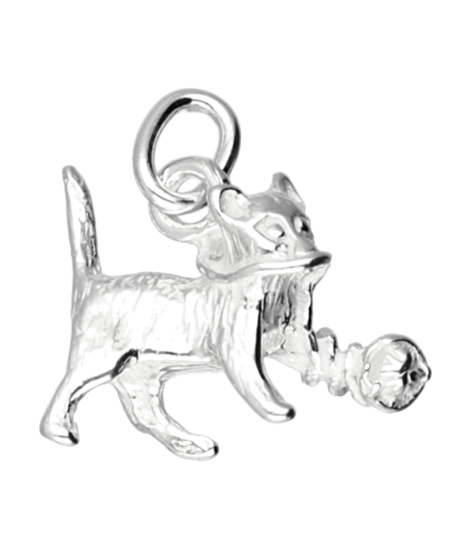 Zilveren Poes ketting hanger - bolletje wol