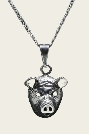Silver Pig Head Necklace Pendant