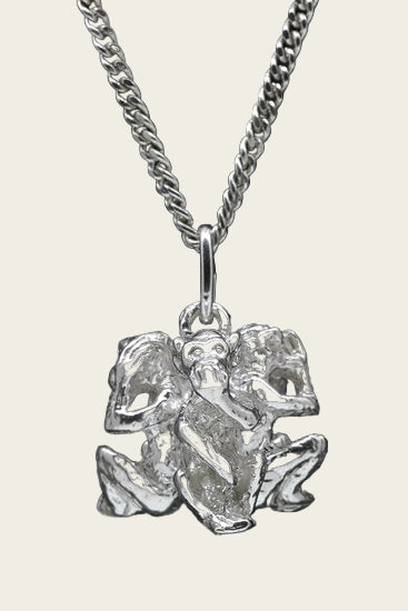 Zilveren 3 Apen - horen, zien en zwijgen ketting hanger