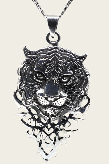 Zilveren Tijgerkop gothic gezwart ketting hanger