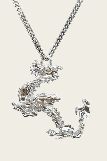 Silver Chinese dragon necklace pendant