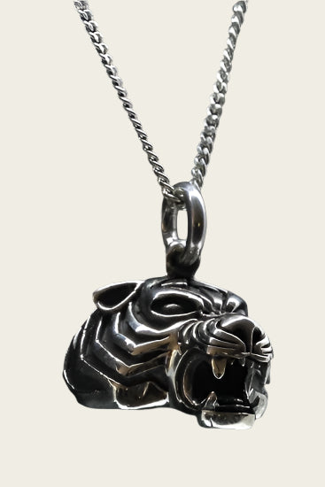 Zilveren Tijgerkop 3D ketting hanger