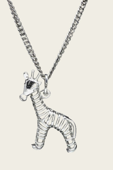Zilveren Giraf opengewerkt ketting hanger