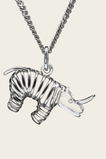 Zilveren Neushoorn opengewerkt ketting hanger