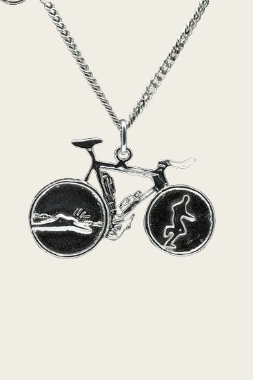 Zilveren Triathlon fiets ketting hanger