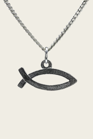 Zilveren Ichtus ketting hanger - breed