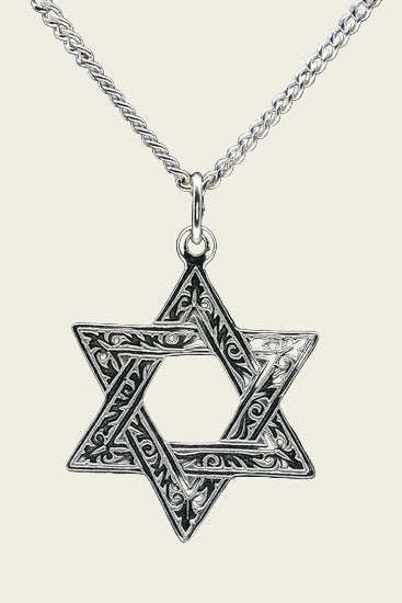 Zilveren Davidster ketting hanger - bewerkt
