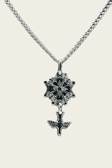 Zilveren Hugenotenkruis ketting hanger - bewegend