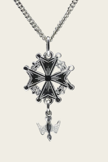 Zilveren Hugenotenkruis ketting hanger - groot