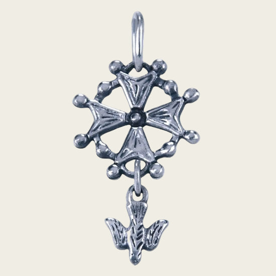 Silver Huguenot Cross Decorated Necklace Pendant