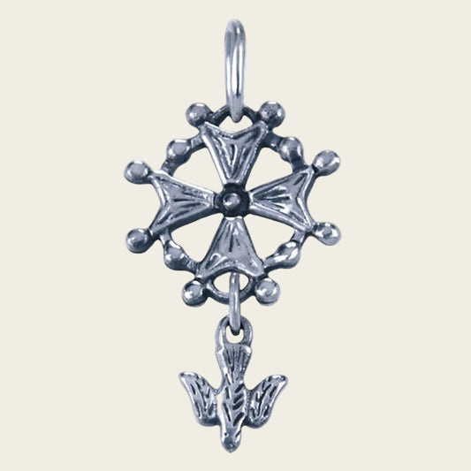 Zilveren Hugenoten kruis bewerkt ketting hanger
