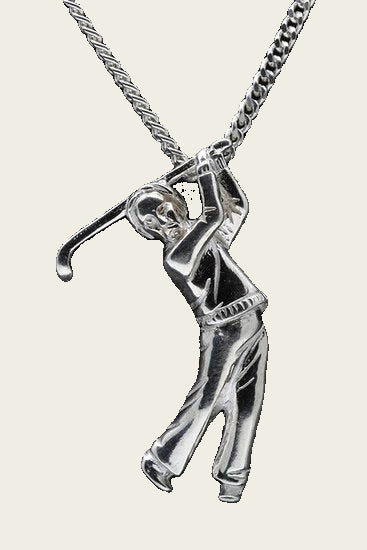 Zilveren Golfspeler ketting hanger - groot