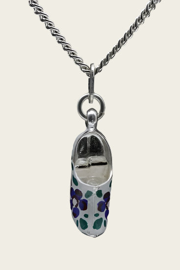 Zilveren Klomp ketting hanger - blauwe bloem